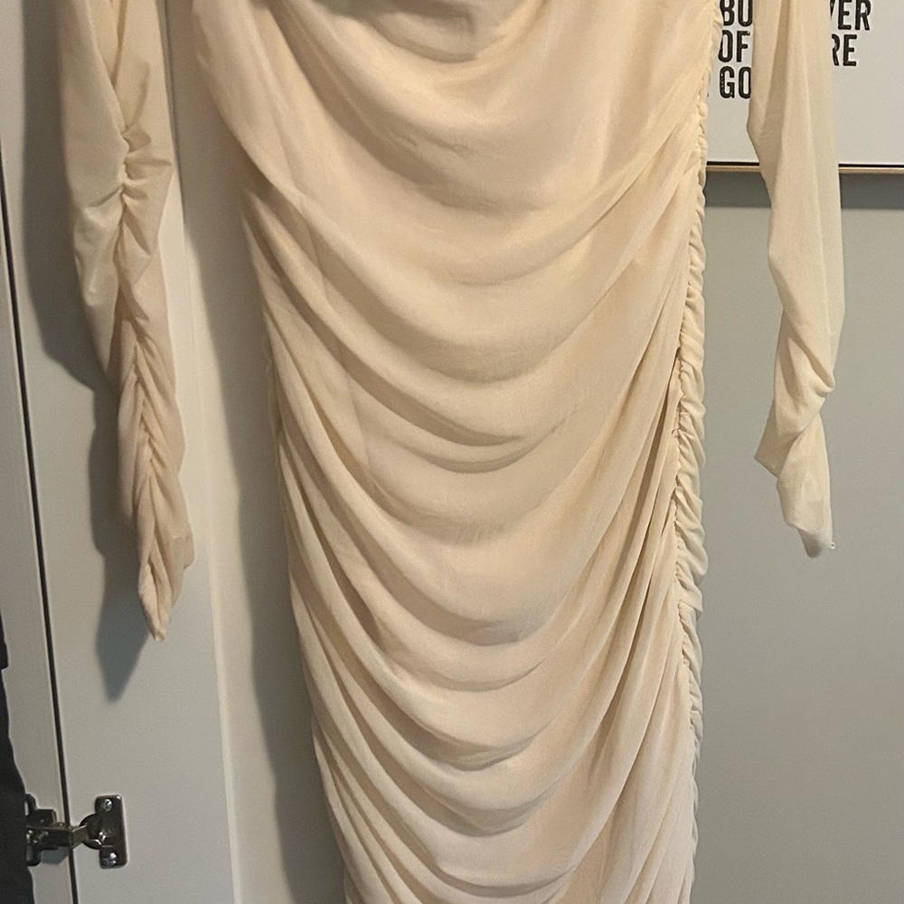 Shein Elegant Cream Ruched Dress Size M